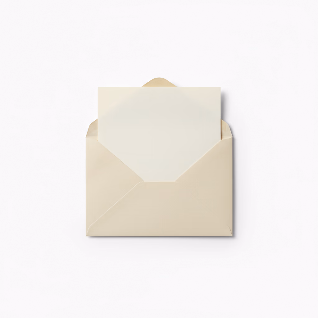 An opened cream paper envelope with a folded letter peeking out.