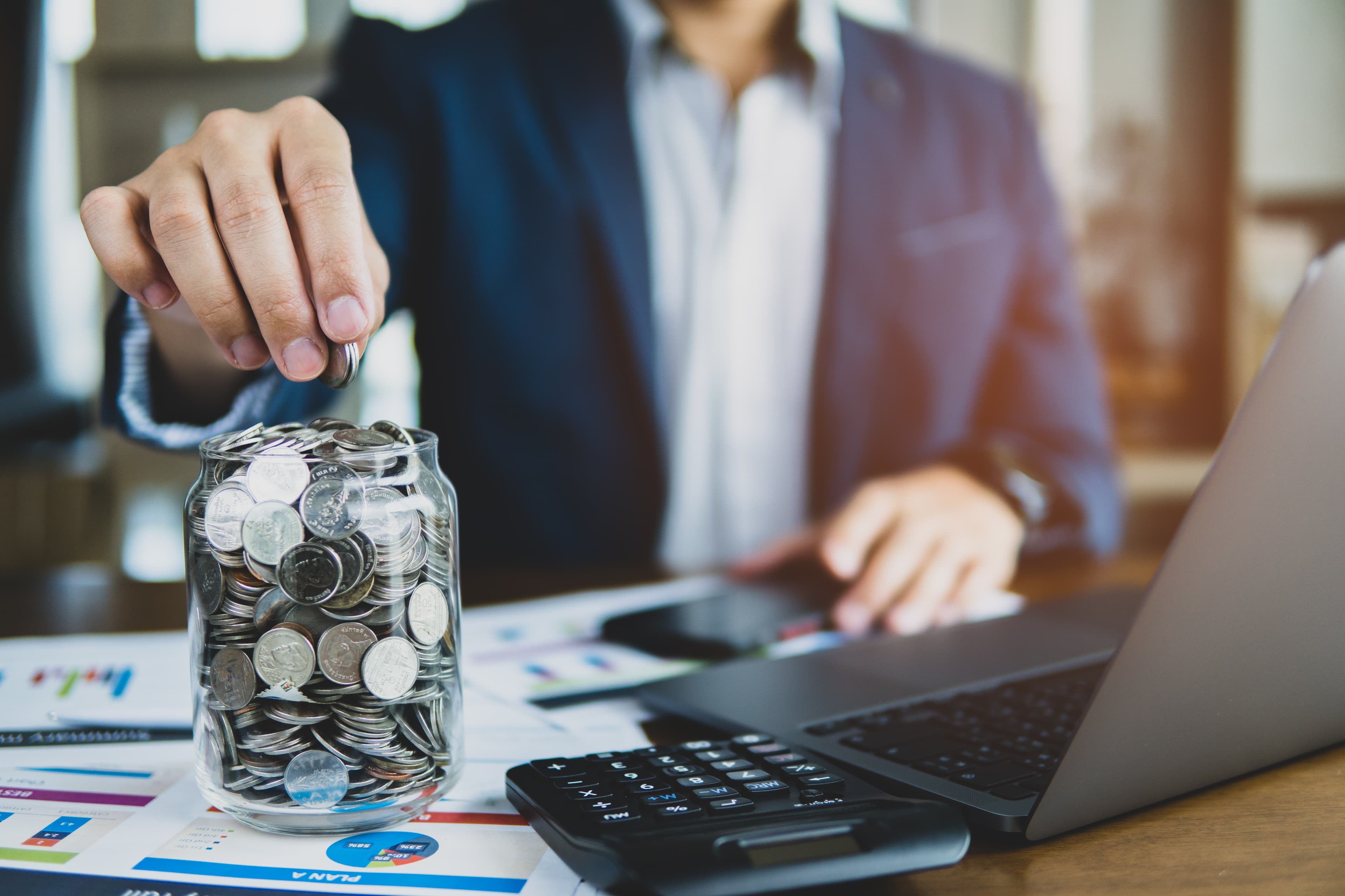 A savings jar gradually filling — the calm of year-round capture.
